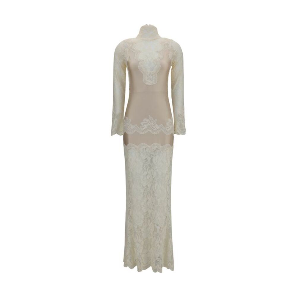 Rabanne Women Long Lace Jersey Dress White Ivory